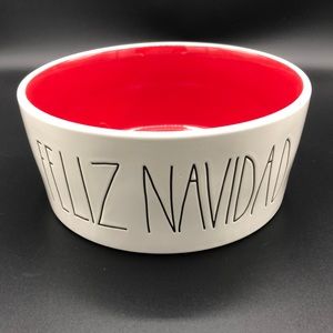 RAE DUNN LL Felix Navidad 8" Dog Bowl Red Interior